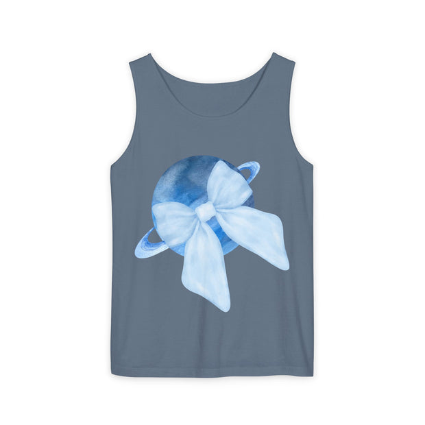 Blue Saturn Wrapped In Blue Bow Unisex Tank Top