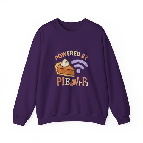 Powered by Pie and Wi-Fi Crewneck Sweatshirt, Cozy Sweatshirt Gift, Funny Thanksgiving Apparel, Comfy Fall Wear, Unisex Sweater