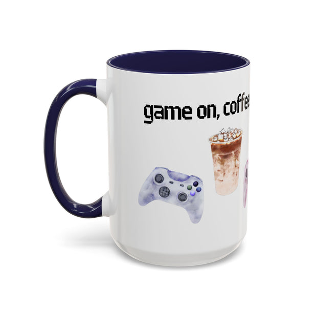 'Game On, Coffee First' Accent Coffee Mug