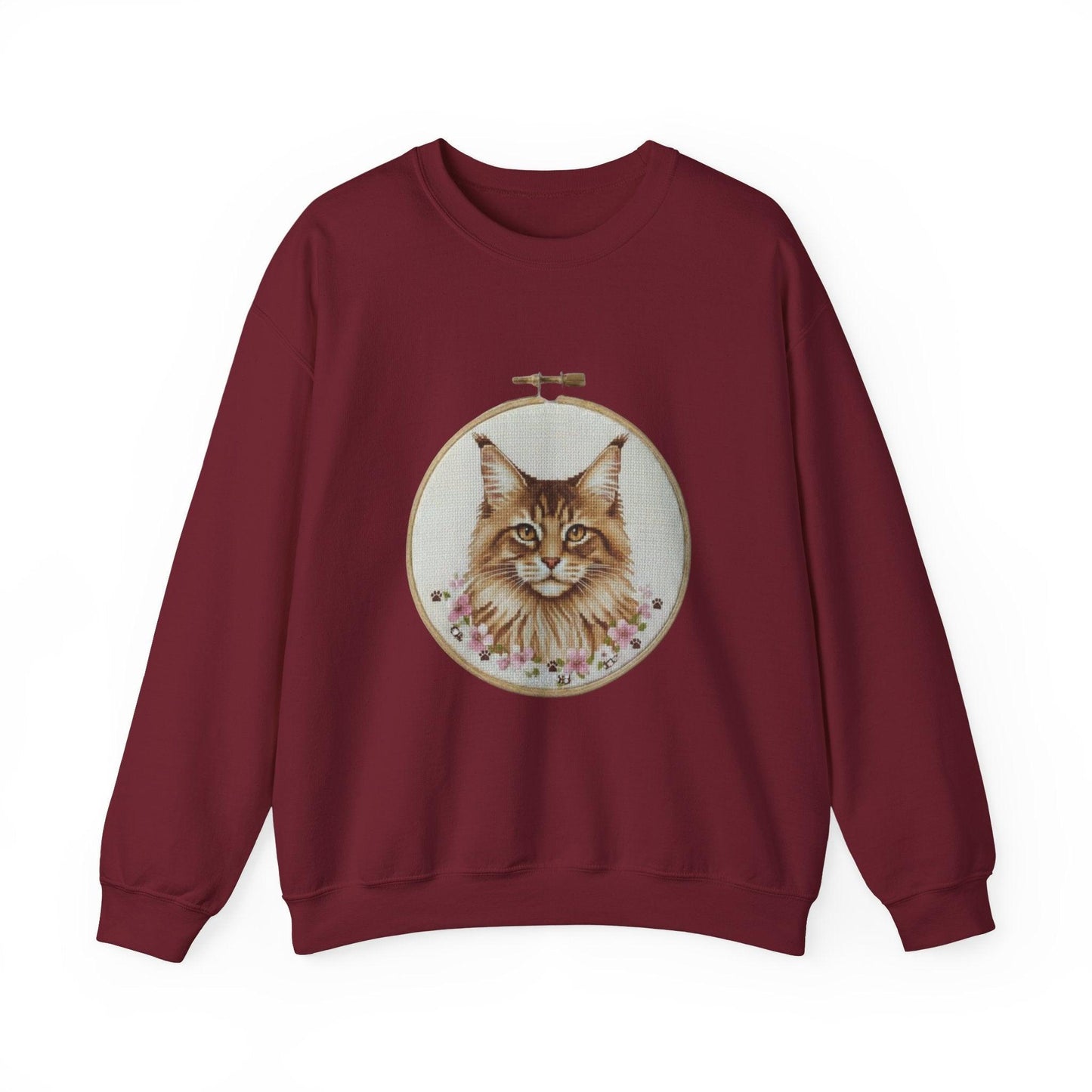 Embroidered Maine Coon Cat Portrait Sweatshirt | Floral Hoop Art