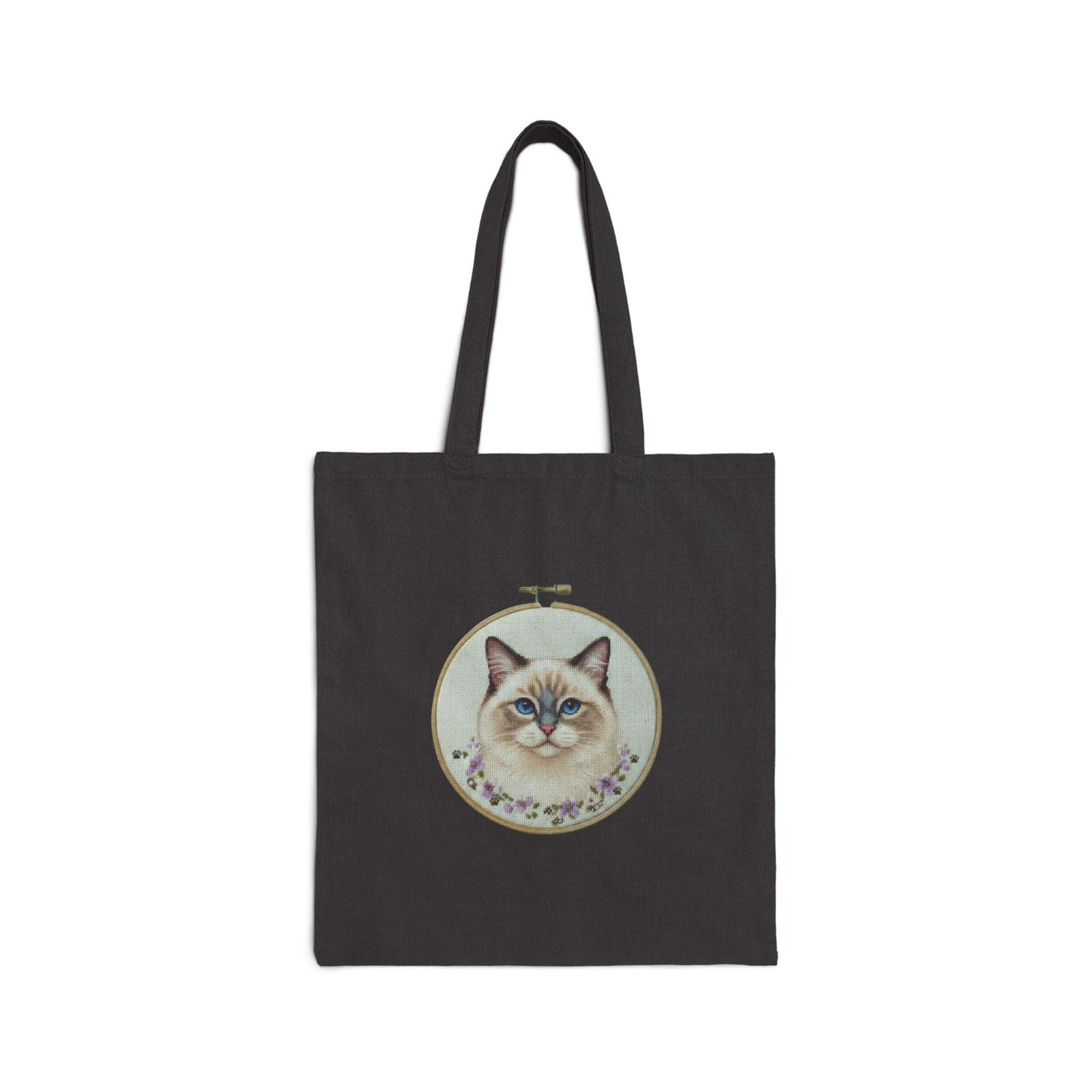 Floral Ragdoll Cat Illustration Tote Bag | Cute Cat Portrait Canvas