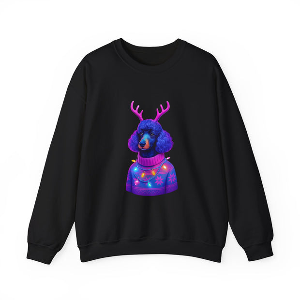 Neon Poodle with Antlers Sweatshirt | Colorful Holiday Sweater Illustration