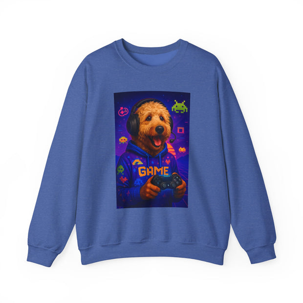 Gaming Golden Doodle Illustration Crewneck Sweatshirt | Retro Arcade Gamer
