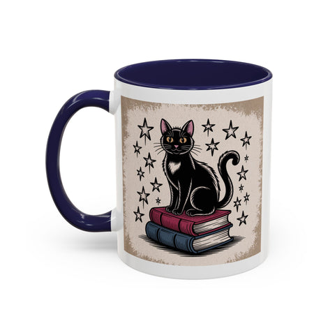 Cat and Book Lover's Accent Coffee Mug