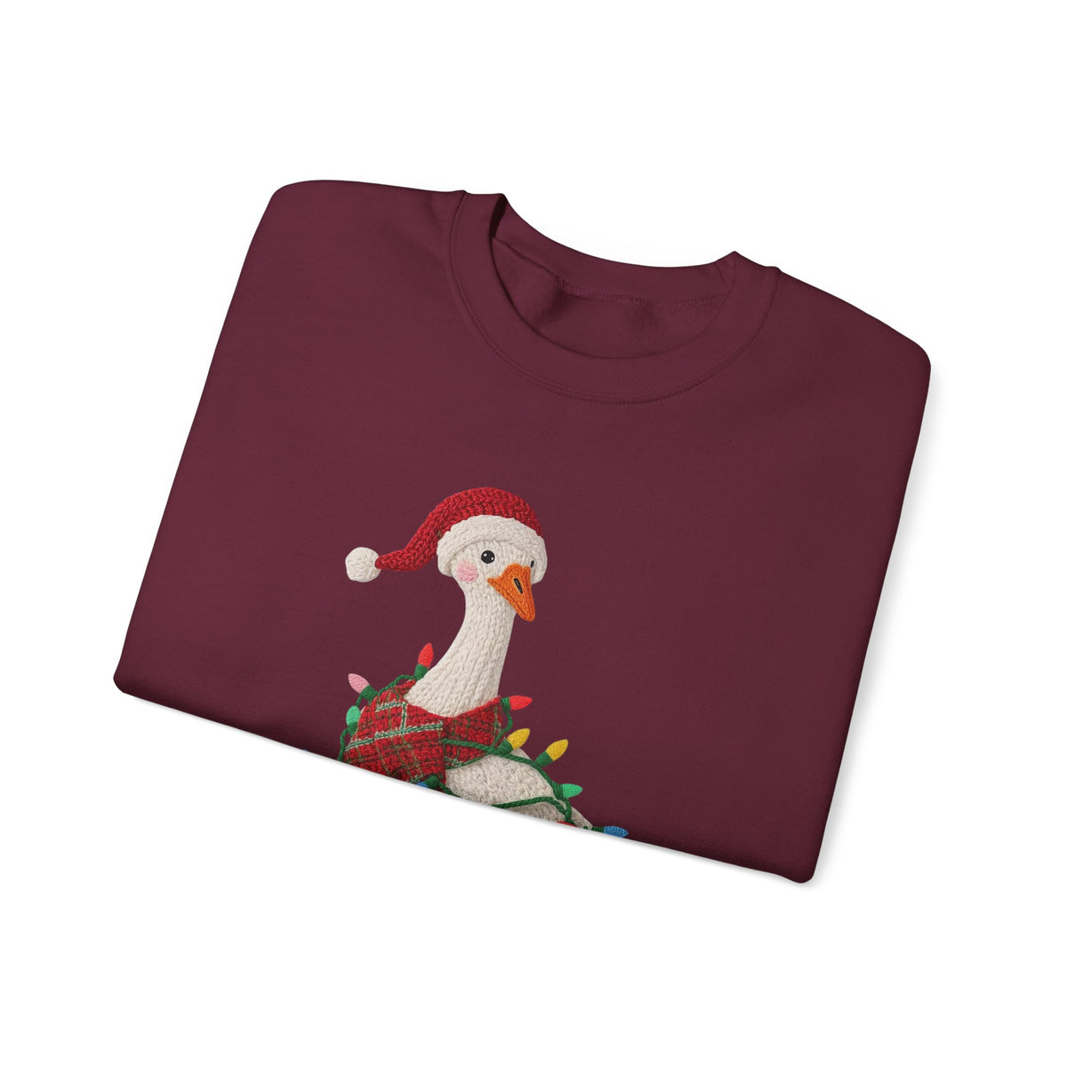 Christmas Goose Wearing Santa Hat Crewneck Sweatshirt | Holiday Duck in Lights