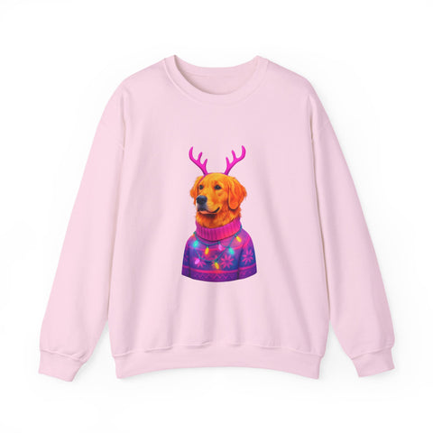 Golden Retriever in Festive Sweater Sweatshirt | Reindeer Antlers Holiday Dog