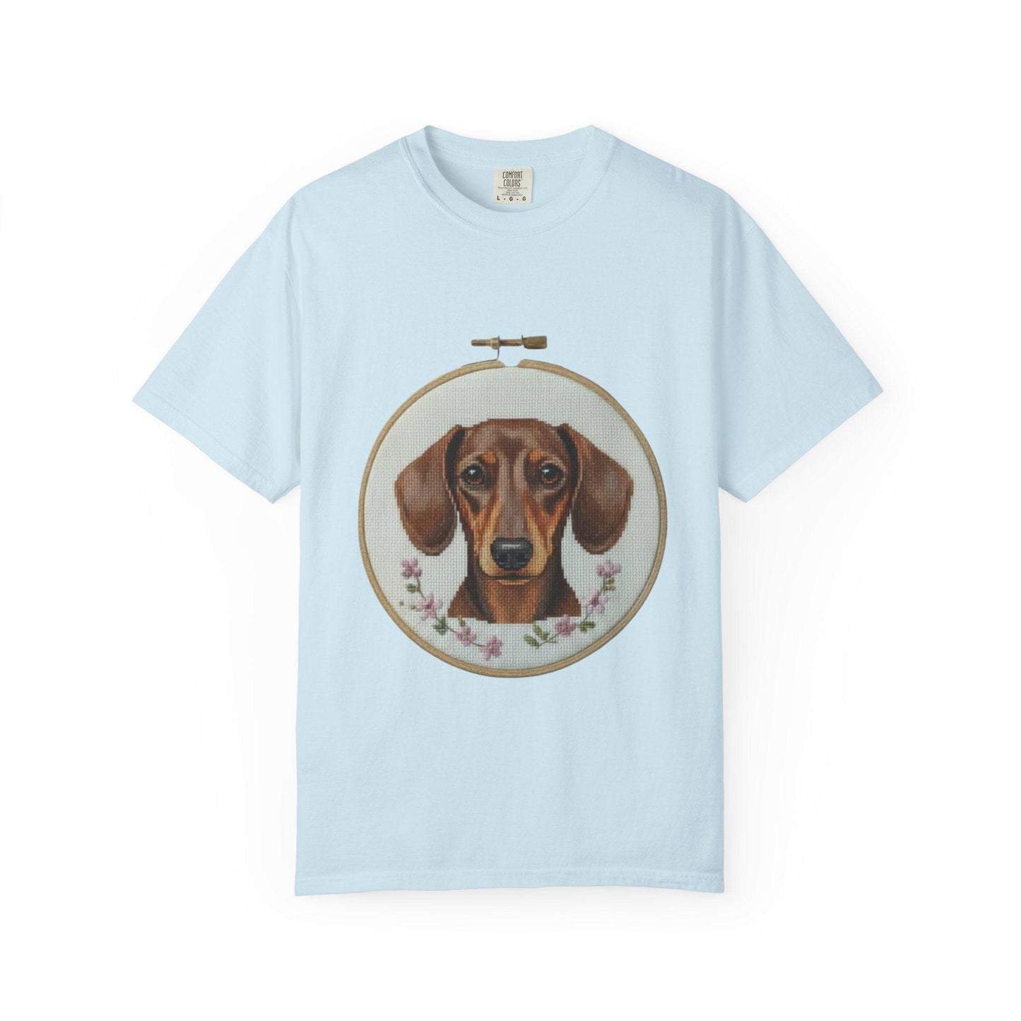 Dachshund Portrait T-shirt | Embroidery Hoop Dog Illustration