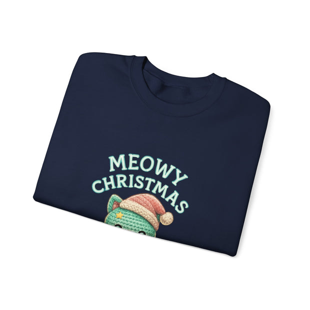 Meowy Christmas Sweatshirt, Cozy Cat Crewneck, Cat Lover Gift, Holiday Apparel, Winter Fashion