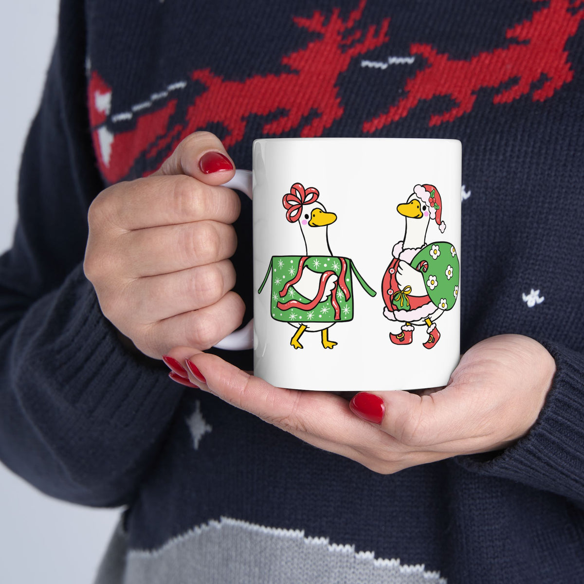Christmas Duck Illustration Mug | Ceramic Coffee Cup