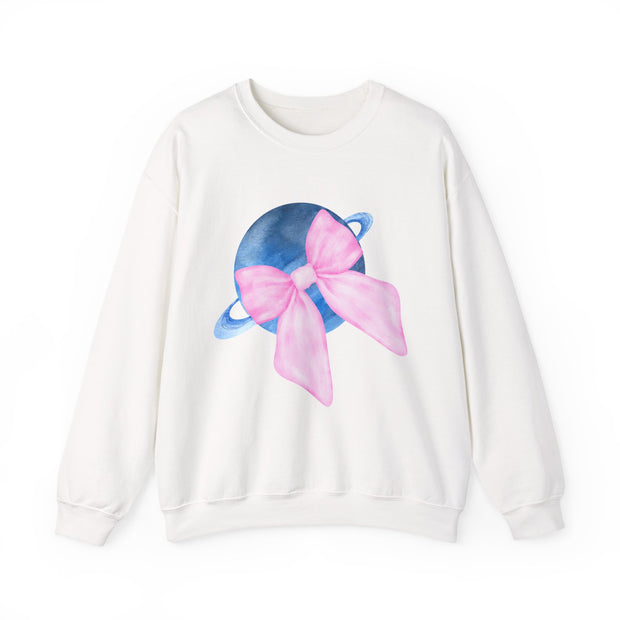 Blue Saturn Wrapped In A Pink Bow Unisex Crewneck Sweatshirt