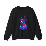 Neon Jack Russell in Reindeer Antlers Sweatshirt | Holiday Pet Portrait