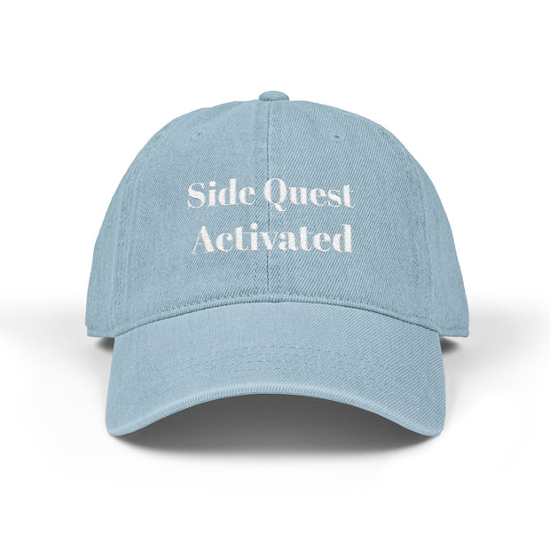 'Side Quest Activated' Denim Embroidered Cap