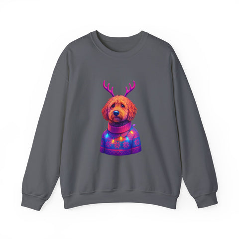Golden Doodle with Reindeer Antlers Sweatshirt | Holiday Dog Sweater Design
