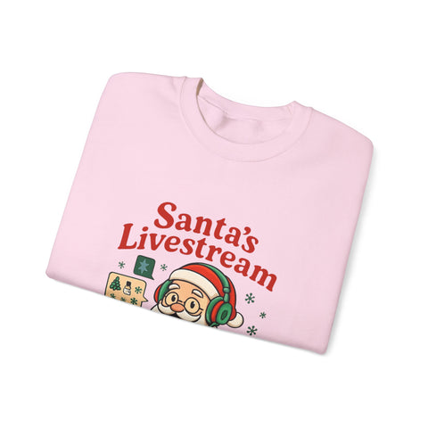 Cozy Christmas Crewneck Sweatshirt - Santa's Livestream Fun, Unisex Holiday Pullover, Gift for Gamers, Xmas Comfort Wear, Festive Sweatshirt