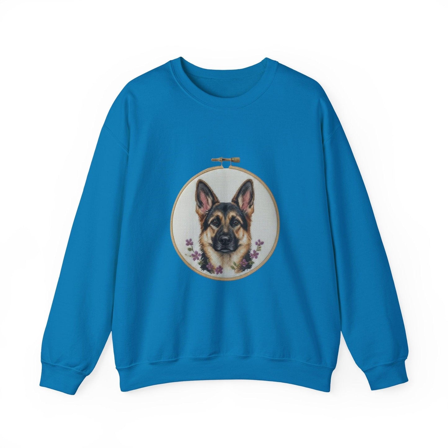 German Shepherd Portrait Embroidery Hoop Sweatshirt | Floral Dog Face