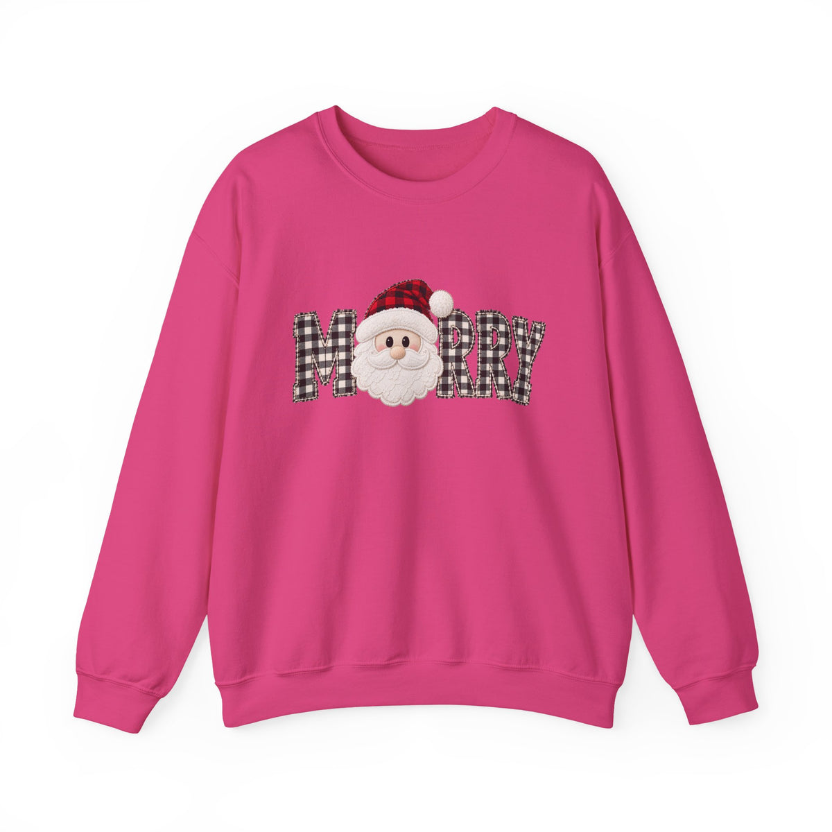 Merry Christmas Sweatshirt, Santa Christmas Crewneck, Plaid Holiday Sweater, Cute Santa Shirt, Cozy Christmas Gift for Her