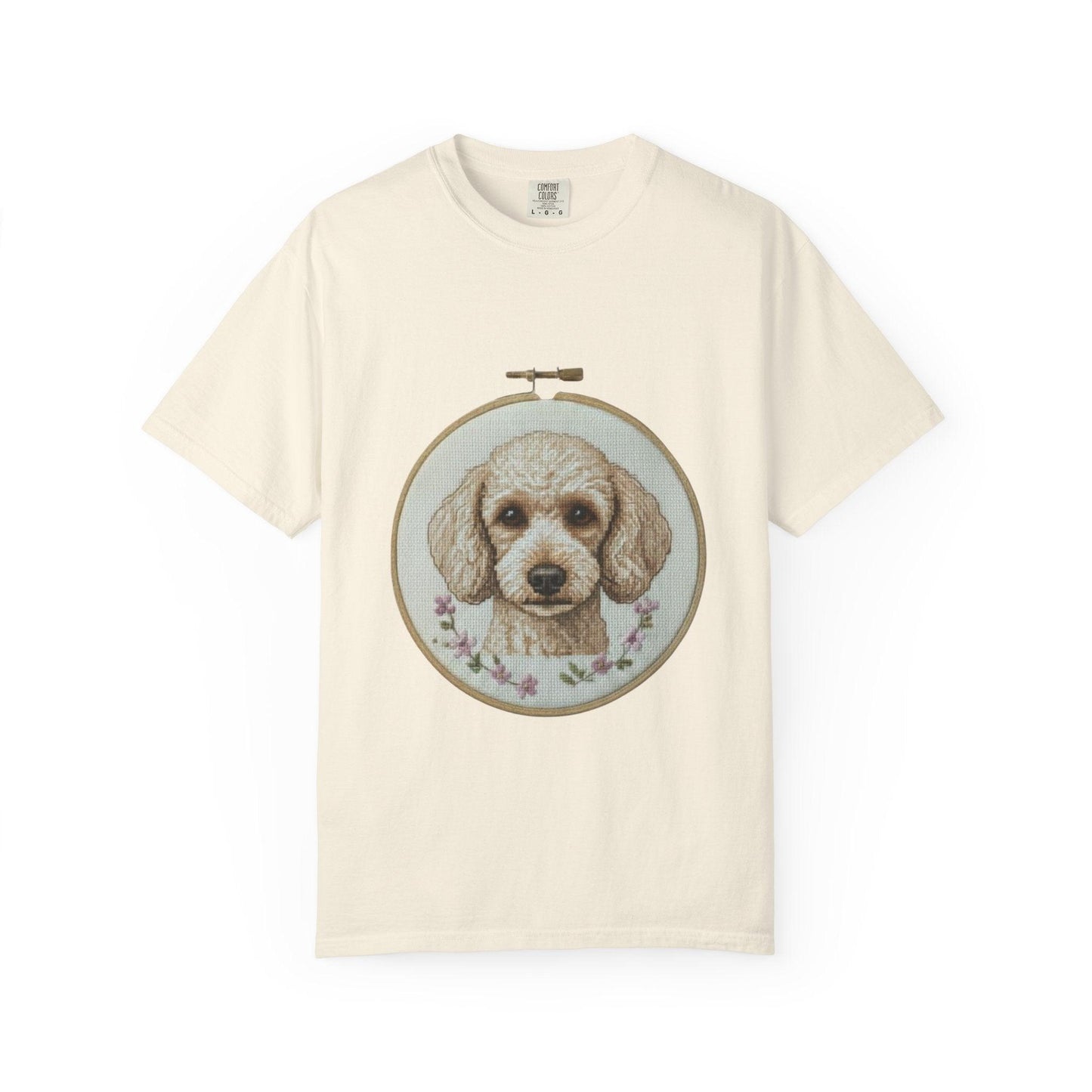 Poodle Portrait Embroidery Hoop Dog Art T-shirt | Hand-Drawn Canine Illustration