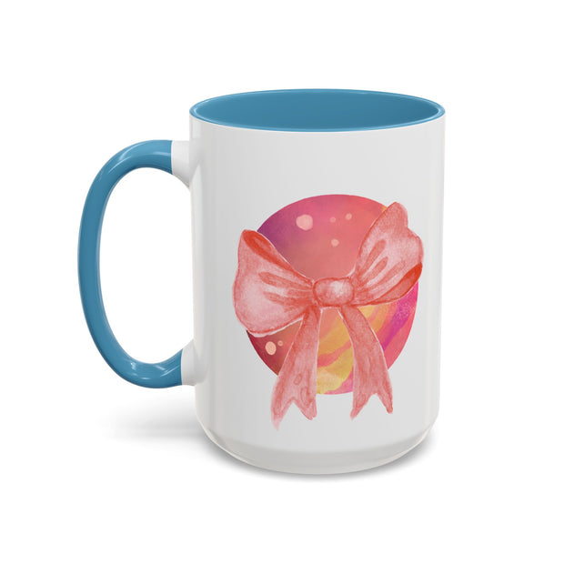 Pink/Yellow Planet Wrapped In A Bow Accent Coffee Mug