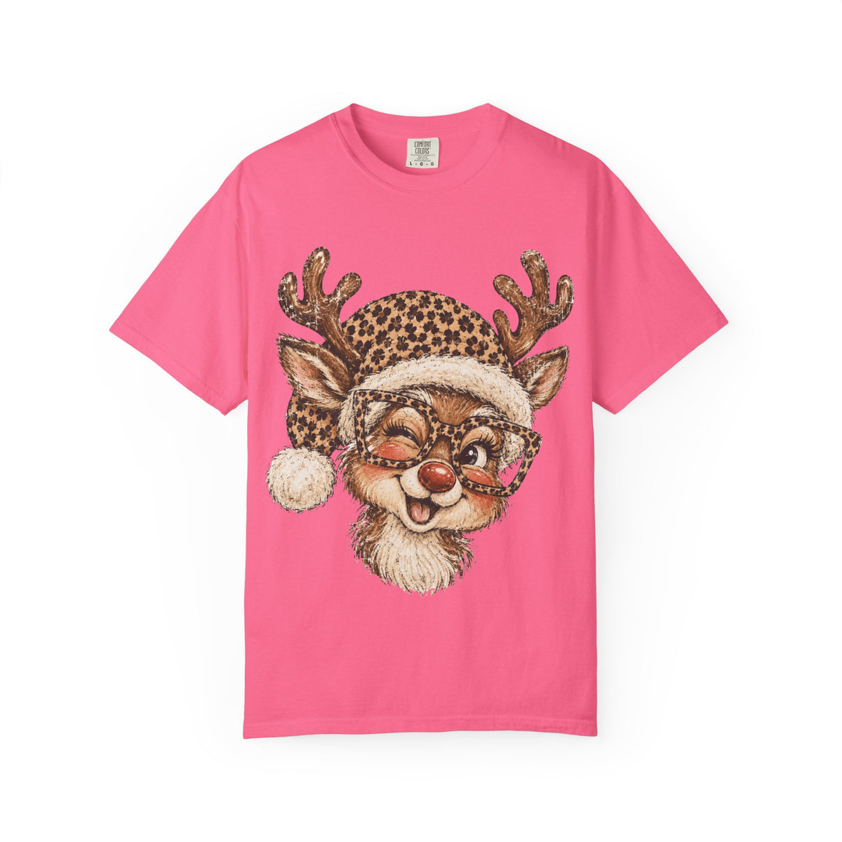 Leopard Reindeer Christmas Shirt, Retro Reindeer Tee, Cheetah Print Holiday Shirt, Cute Christmas T-Shirt, Reindeer Gift for Her