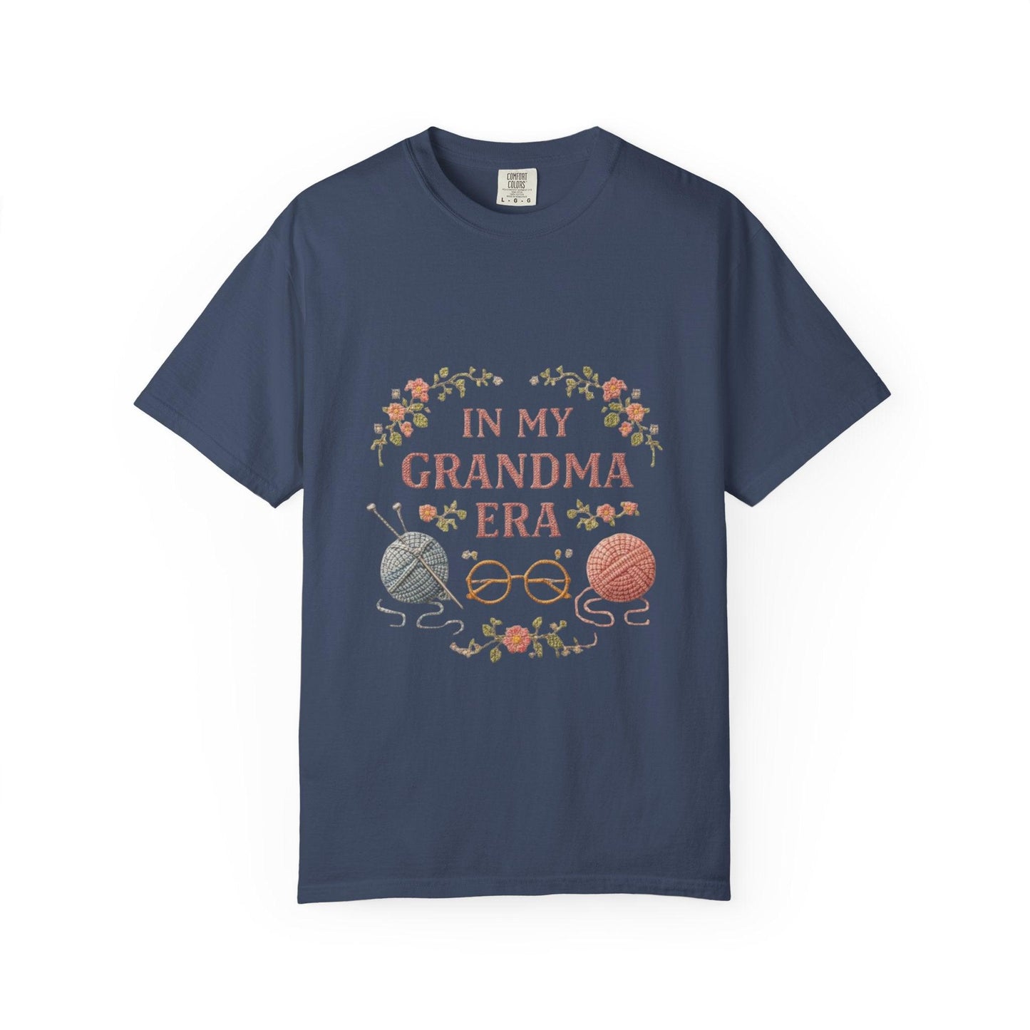 In My Grandma Era knitting balls glasses T-shirt | vintage floral knit design