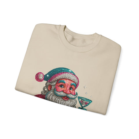 Retro Santa Holding Martini Sweatshirt | Vintage Christmas Crewneck