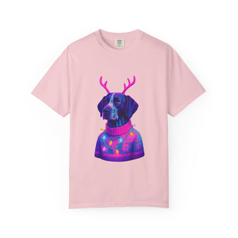 Neon Reindeer German Shorthaired Pointer T-Shirt | Festive Sweater Pup Holiday Tee