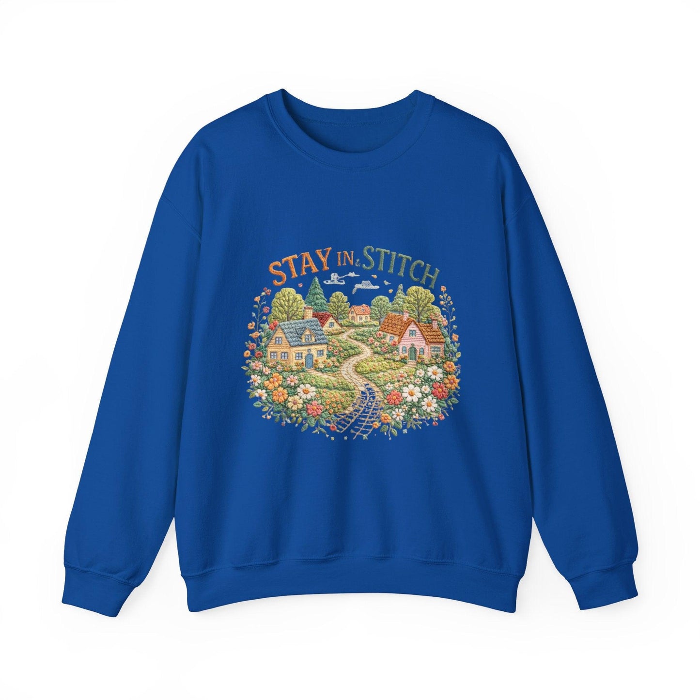 Stay in Stitch cottage garden Sweatshirt | cozy village embroidery design