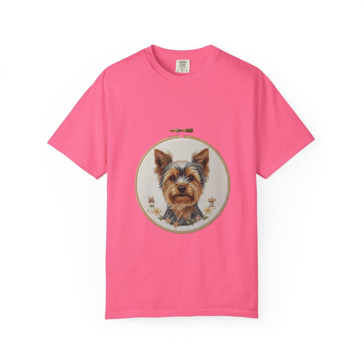 Yorkshire Terrier Portrait T-Shirt | Embroidery Hoop Dog Illustration