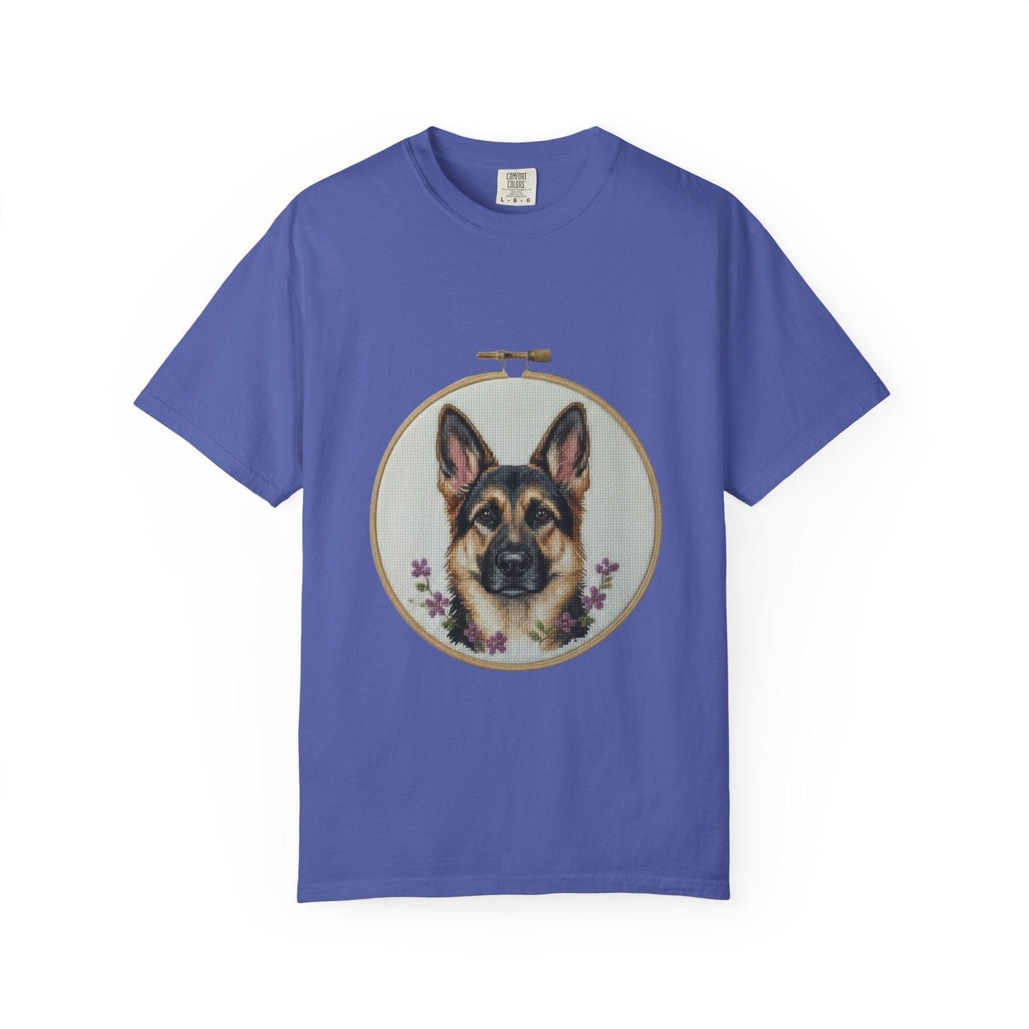 German Shepherd Portrait T-Shirt | Embroidery Hoop Dog Illustration