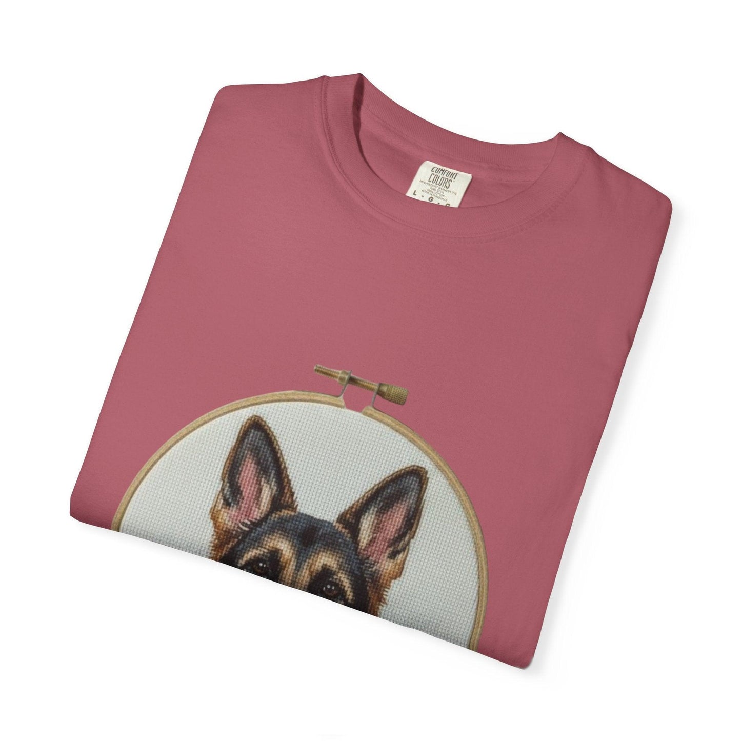 German Shepherd Portrait T-Shirt | Embroidery Hoop Dog Illustration
