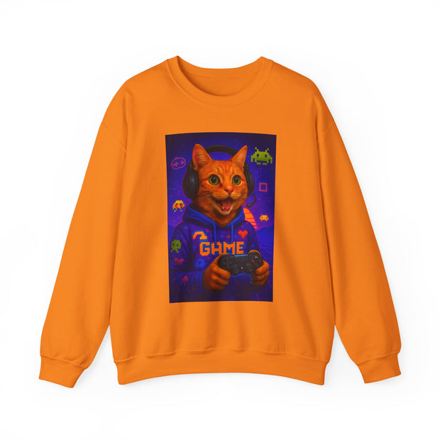 Gaming Cat Crewneck Sweatshirt, Funny Gift for Gamers, Cozy Cat Lover Apparel, Cute Sweatshirt for Gaming Night, Unisex Cat Sweatshirt
