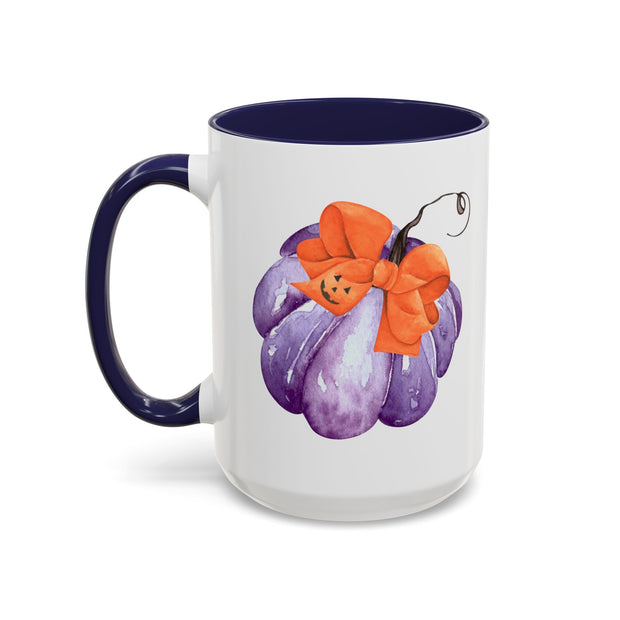 Purple Pumpkin Wrapped In A Bow Accent Coffee Mug