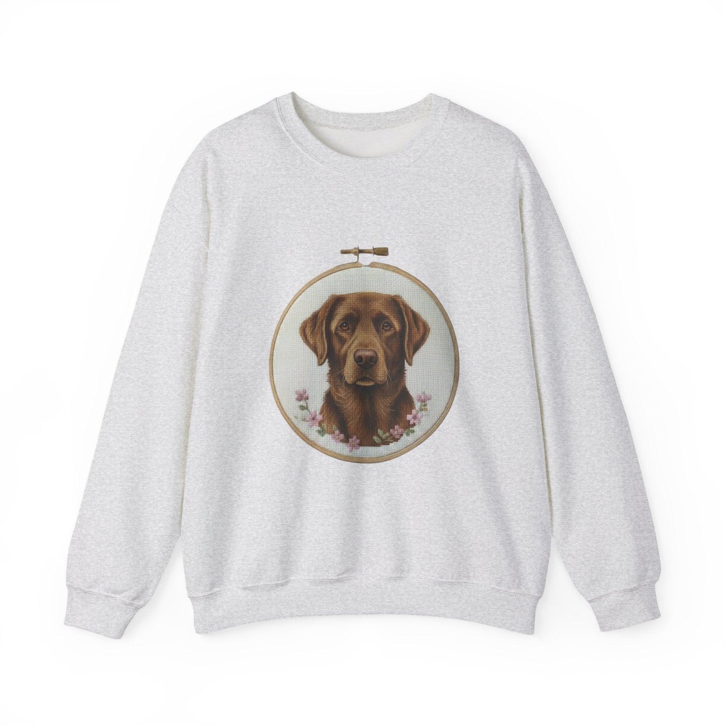 Chocolate Labrador Portrait Sweatshirt | Floral Hoop Embroidery Art
