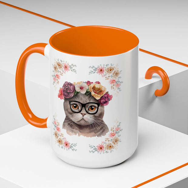 Geeky Goddess Dark Gray Cat Accent Coffee Mug