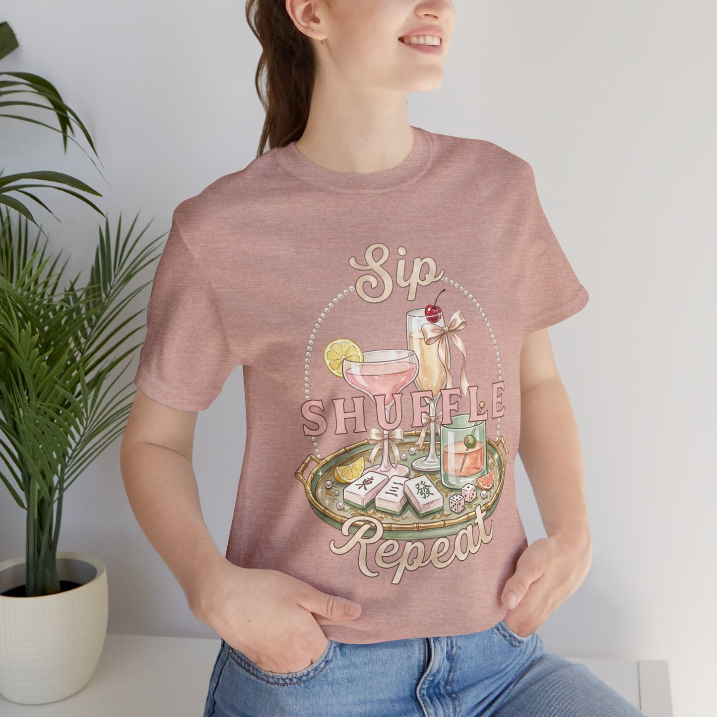 Sip Shuffle Repeat Shirt, Mahjong Social Club Tee, Pastel Girls Night Graphic Shirt, Mahjong Lover Gift
