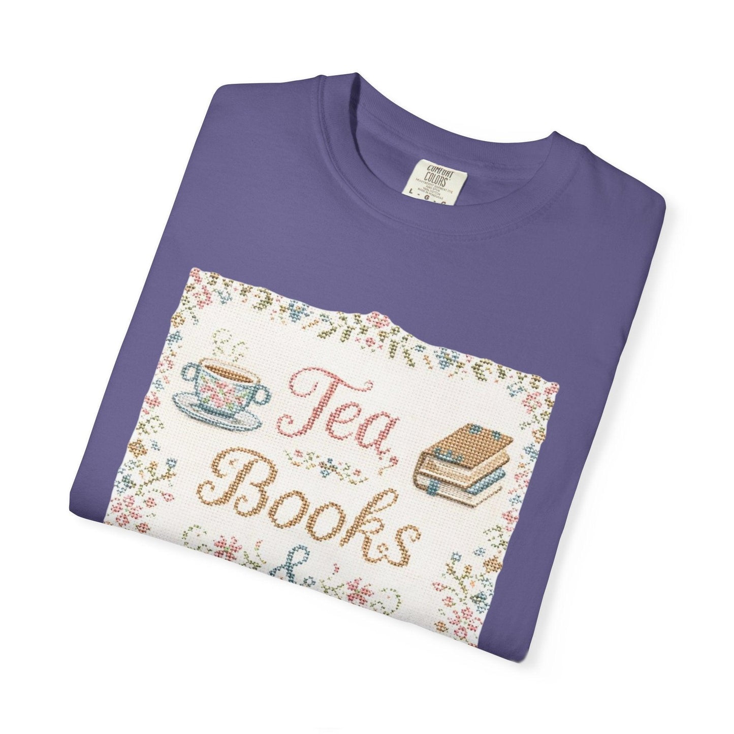 Tea Books & Stitching T-shirt | Reading, Sewing, Cozy Hobby Design