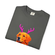 Golden Retriever with Antlers sweater T-Shirt | Neon Holiday Dog Design