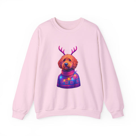 Golden Doodle with Reindeer Antlers Sweatshirt | Holiday Dog Sweater Design
