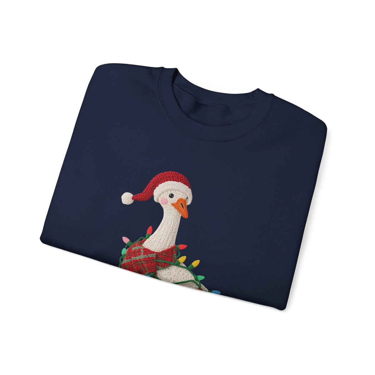 Christmas Goose Wearing Santa Hat Crewneck Sweatshirt | Holiday Duck in Lights