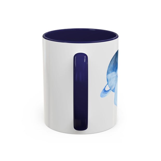 Blue Saturn Wrapped In A Blue Bow Accent Coffee Mug