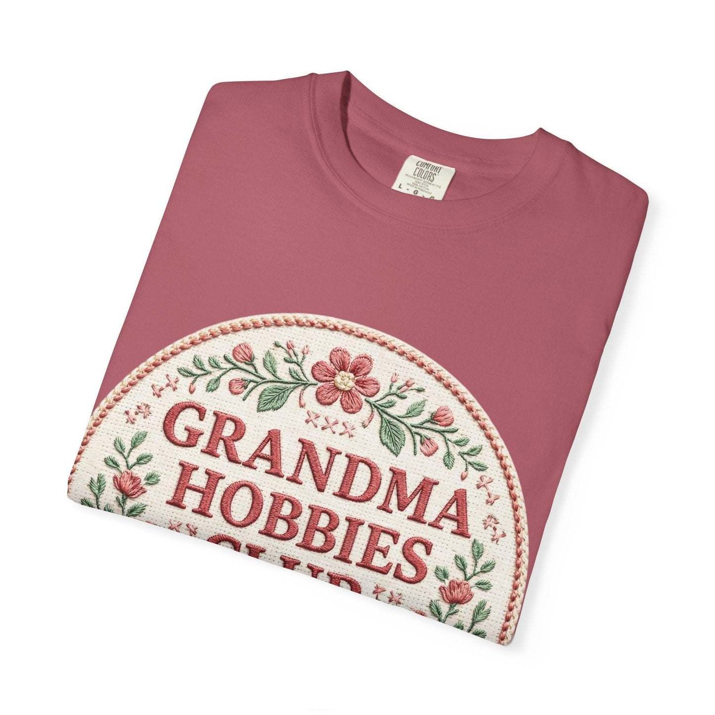Grandma Hobbies Club T-shirt | Floral Needlework Scissors Embroidery Design