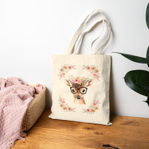 Geeky Goddess Deer Cotton Canvas Tote Bag
