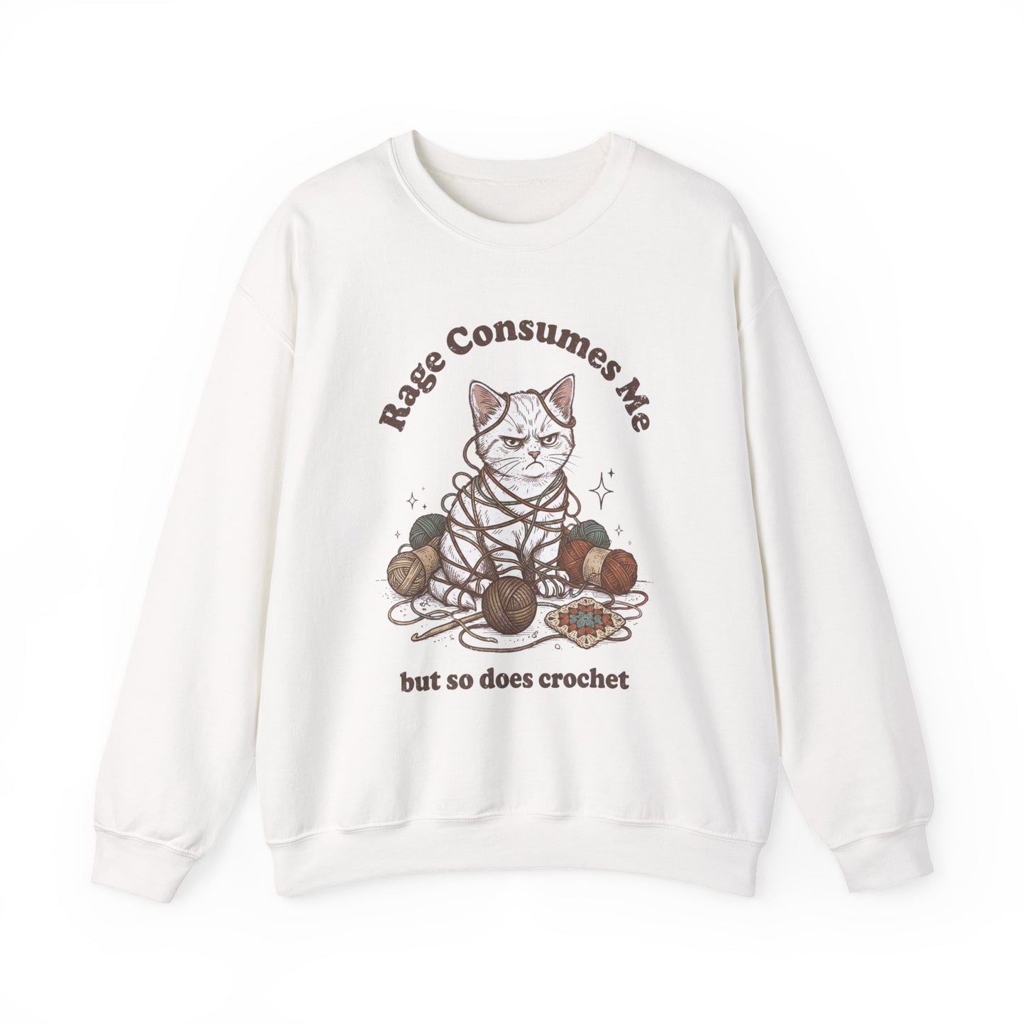 Rage Consumes Me Crochet Cat Shirt, Funny Knitting Tee, Grandma Hobbies Sweatshirt