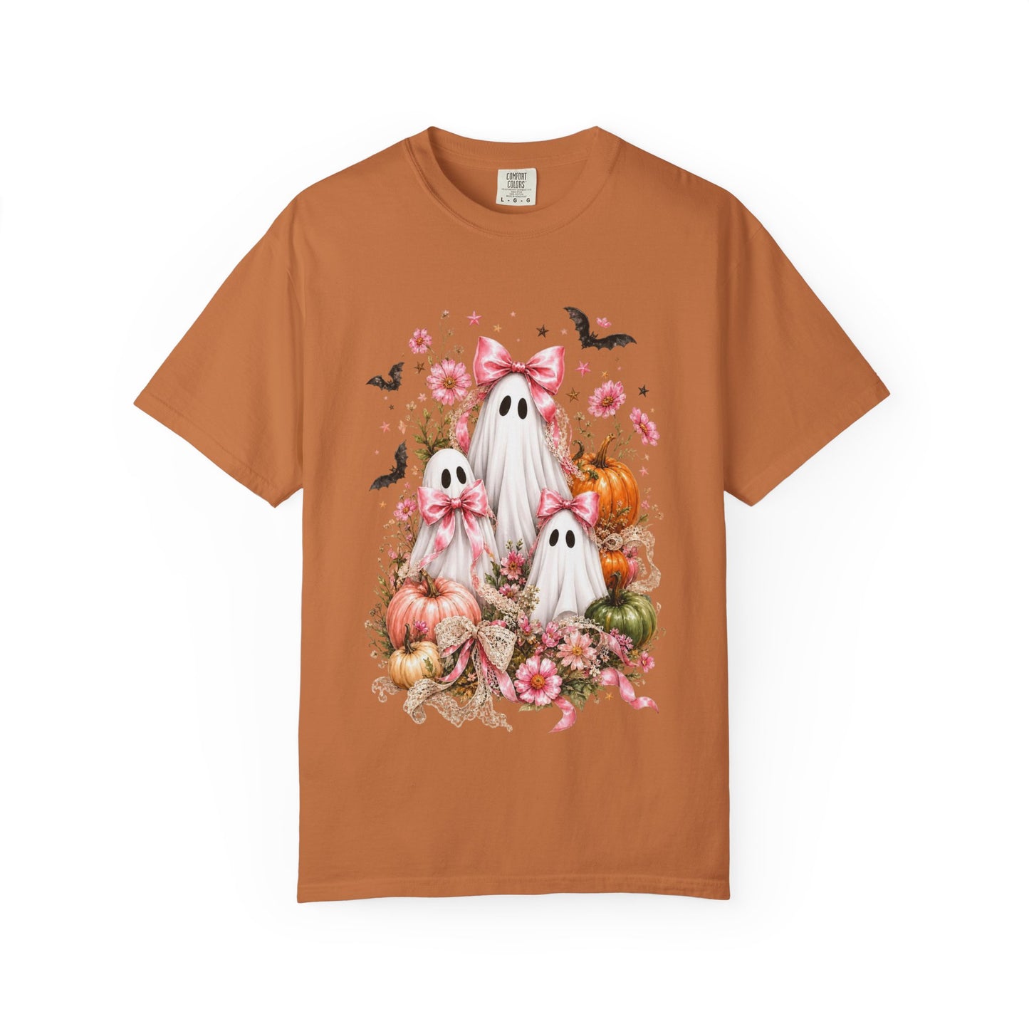 Coquette Ghost Halloween Shirt, Pink Bow Ghost T-Shirt, Cute Spooky Season Tee, Girly Halloween Pumpkin Graphic, Fall Aesthetic Shirt
