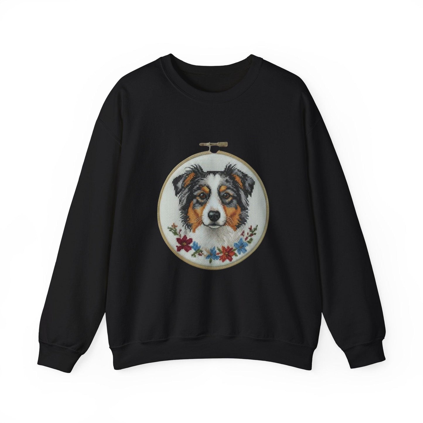 Australian Shepherd Sweatshirt, Aussie Dog Mom Gift, Embroidery Hoop Portrait, Cross Stitch Dog Crewneck