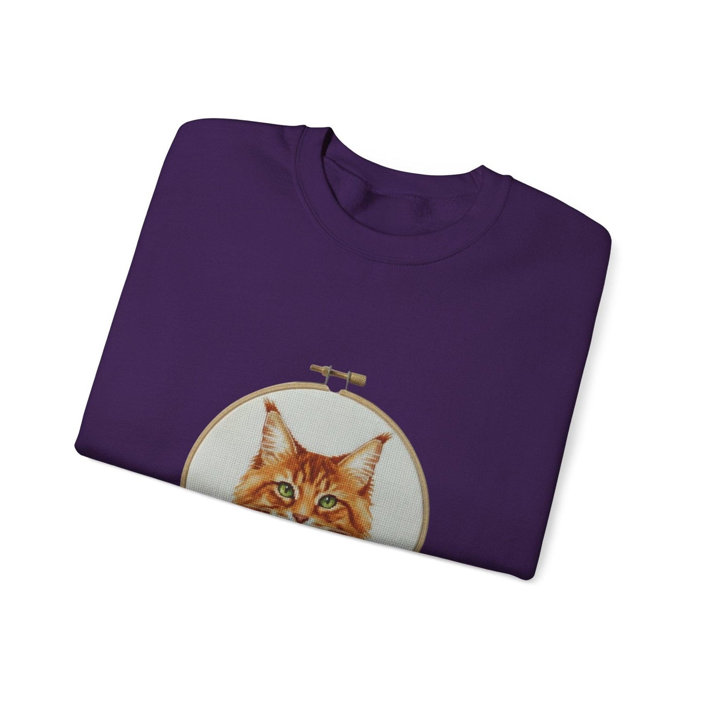 Orange Tabby Cat Sweatshirt, Cat Mom Gift, Cross Stitch Cat Portrait, Embroidery Hoop Floral Crewneck