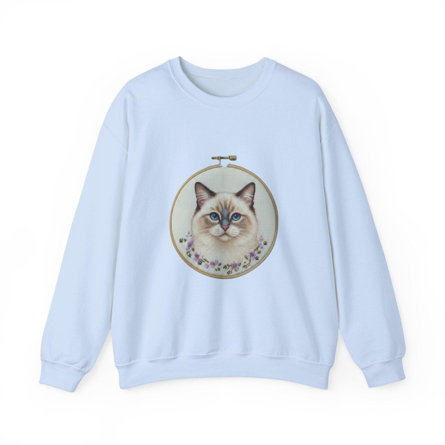 Ragdoll Cat Portrait Sweatshirt | Embroidery Hoop Floral Frame