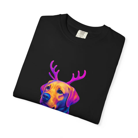 Labrador Retriever with Reindeer Antlers T-Shirt | Neon Holiday Sweater Dog