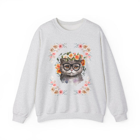 Geek Goddess Gray Cat Unisex Crewneck Sweatshirt