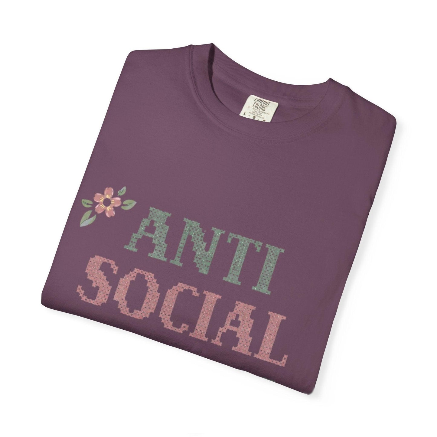 Anti Social Stitch Club T-shirt | Cross Stitch Floral Text Design